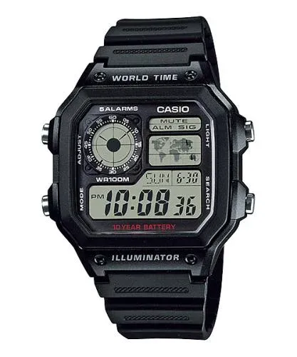 Casio negro y naranja de agujas y números blancos