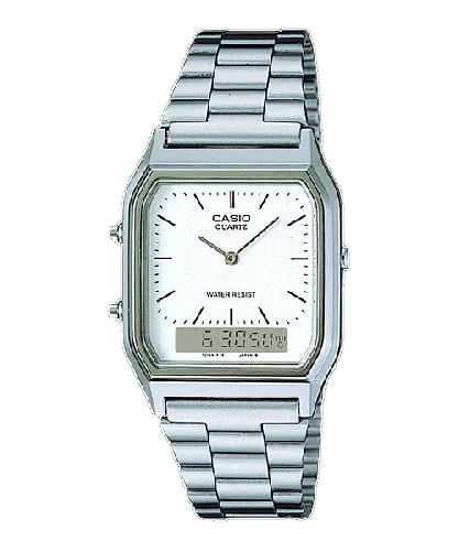 Casio vintage analógico-digital con fondo blanco